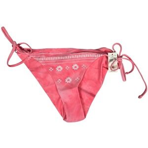 Aerie Embroidered Tie Cheekier Bikini Bottom in Strawberry M‎ NWT